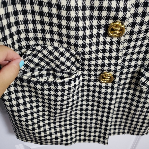 BRAEMAR JEREMY SCOTT 100% Wool Houndstooth Gold Buttons Blazer Jacket - Picture 8 of 14